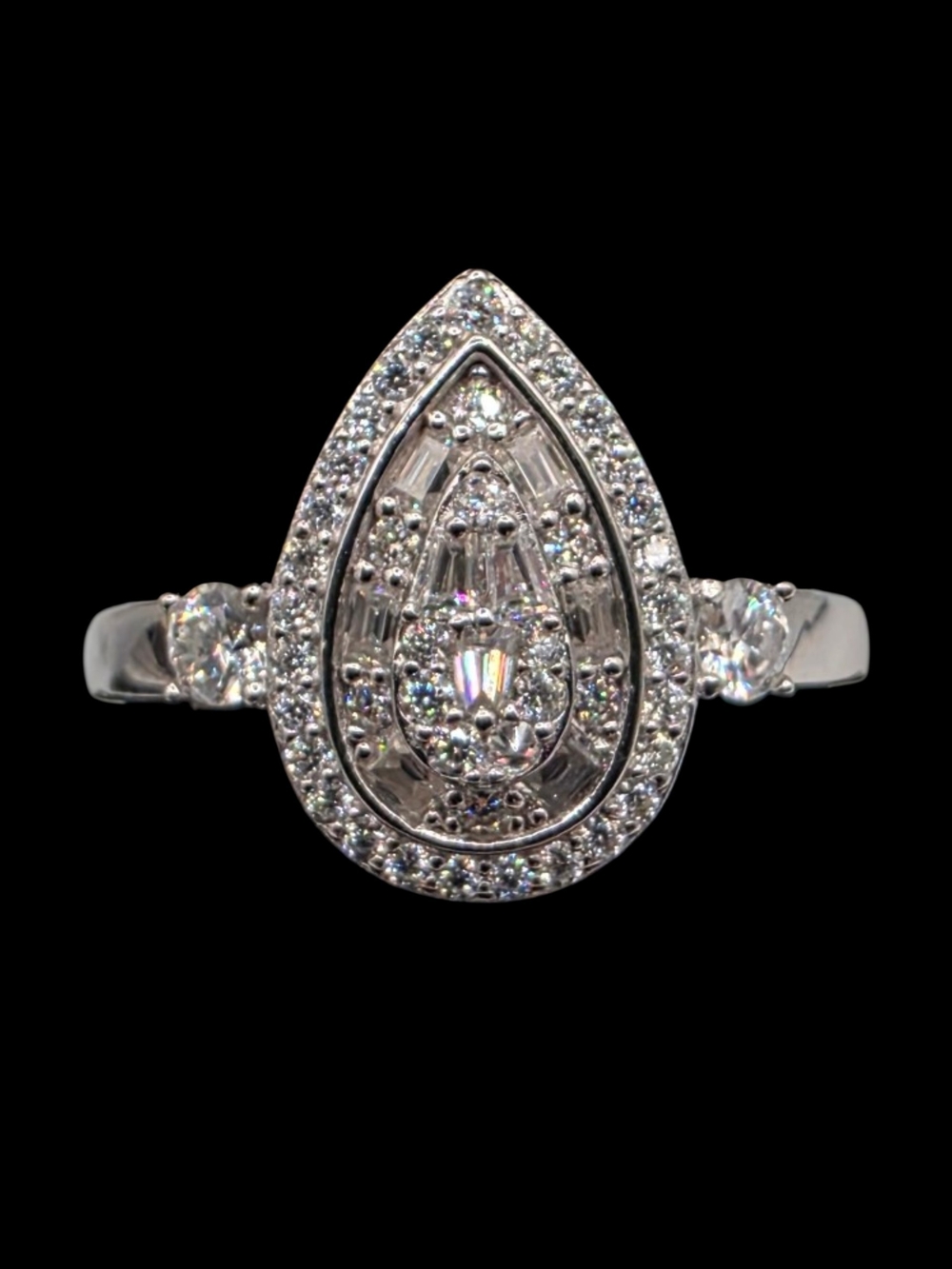 0.79 CTW Moissanite Solid 925 Sterling Silver Pear Cut Teardrop Cluster Ring